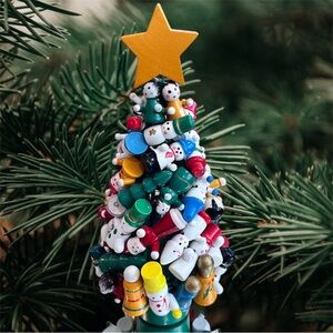 Y2K American Folk Art Wooden Christmas Tree, 8” Ht, Mini Holiday Ornaments